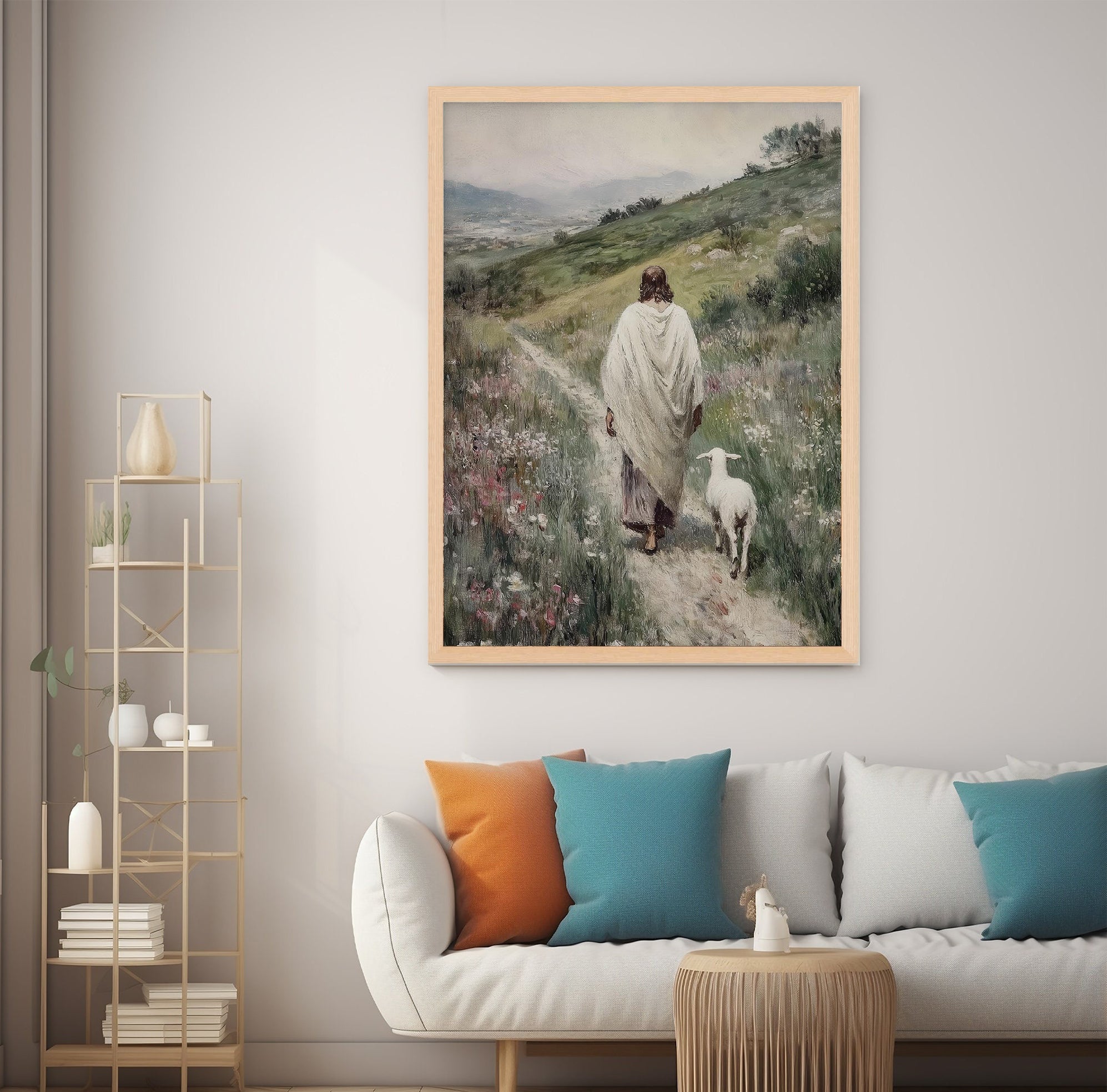 Good Shepherd Jesus Poster, Vintage Christian Poster, Lamb Poster, Jesus Leaving The 99, Bible Art Poster